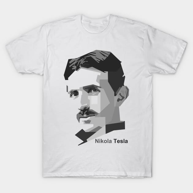 Nikola Tesla Grayscale Art T-Shirt by mursyidinejad